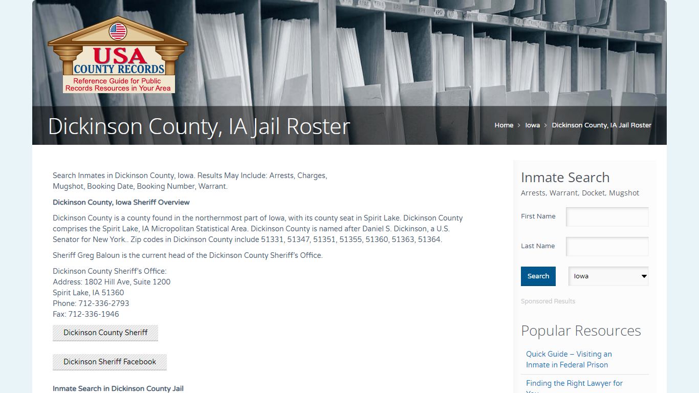 Dickinson County, IA Jail Roster | Name Search